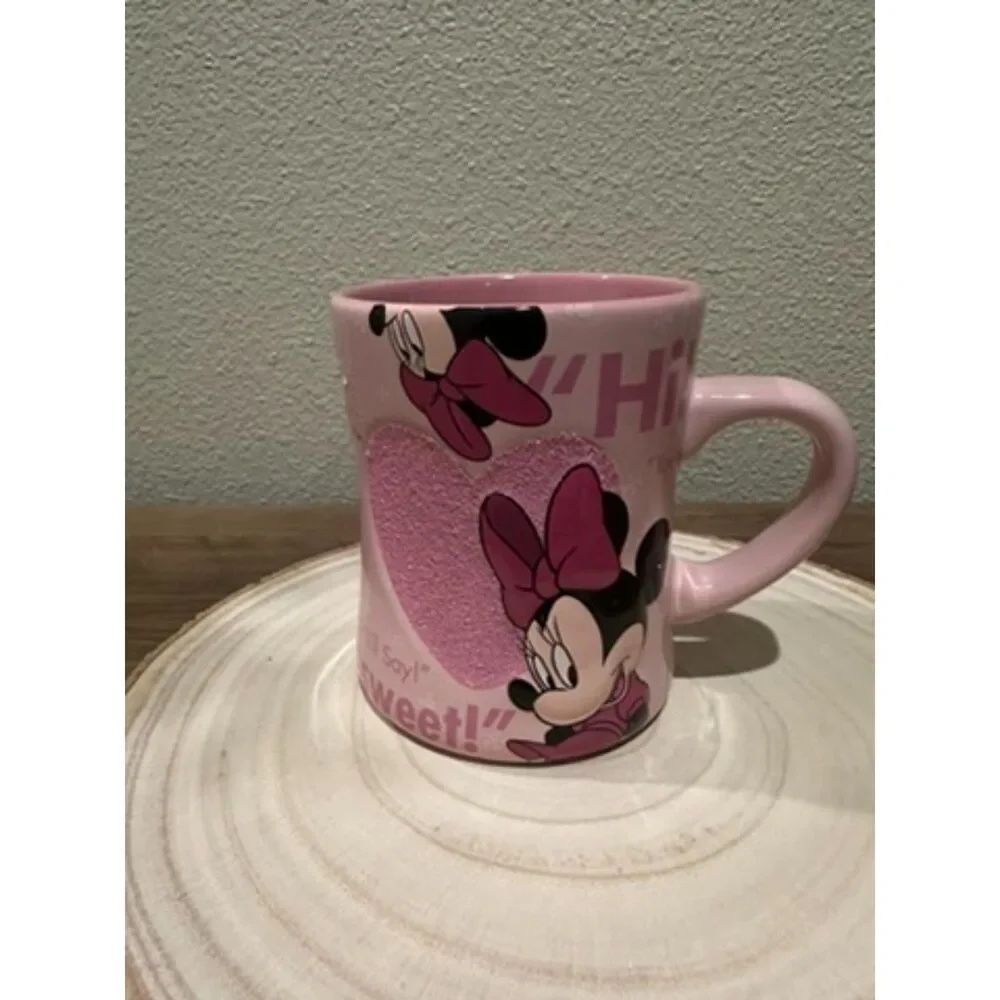 Disney Parks Minnie Mouse Coffee Mug - Ceramic Pink Glitter Hearts 12 oz.